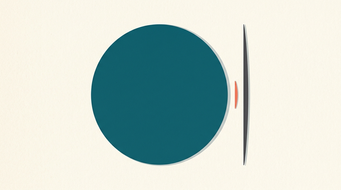A huge circle beside two tiny slivers, one only slightly larger than the other.