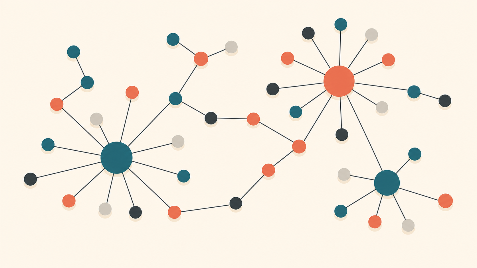 A friendship network where a few hub dots connect to many others.
