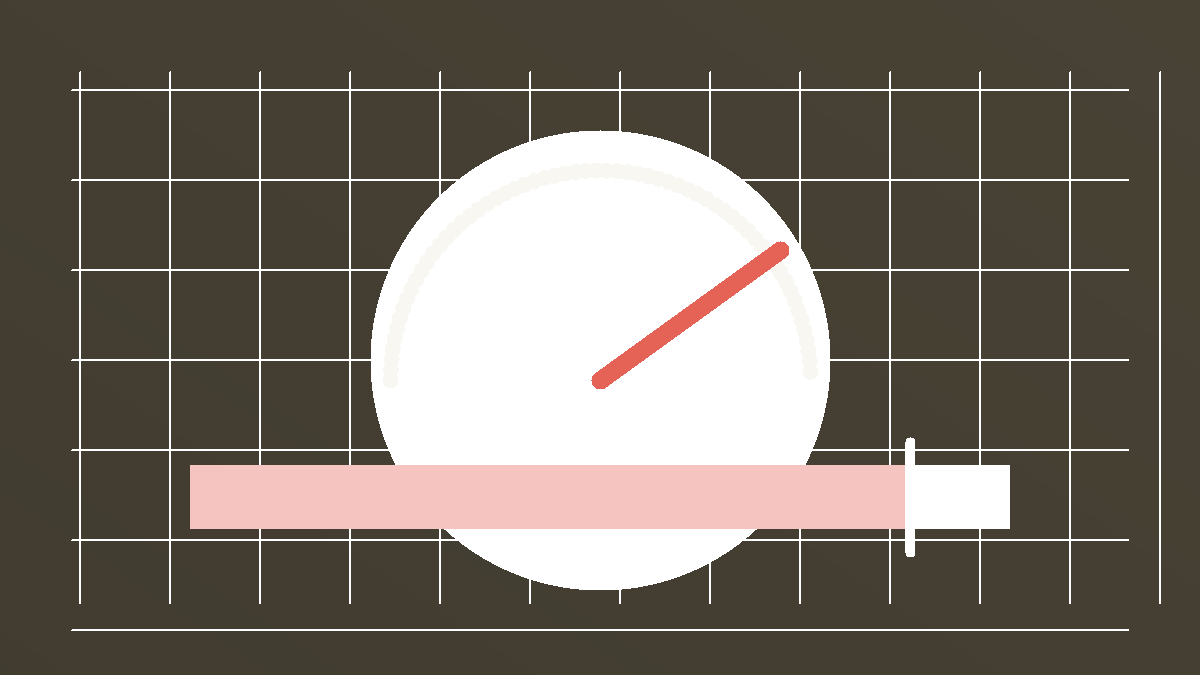 A dashboard gauge hitting a target while warning lights show quality falling.