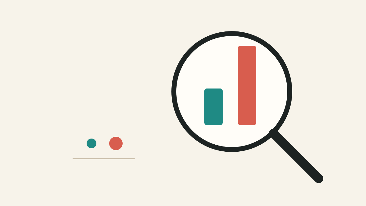 Two tiny dots almost the same size, shown as two very different-height bars through a magnifying glass.