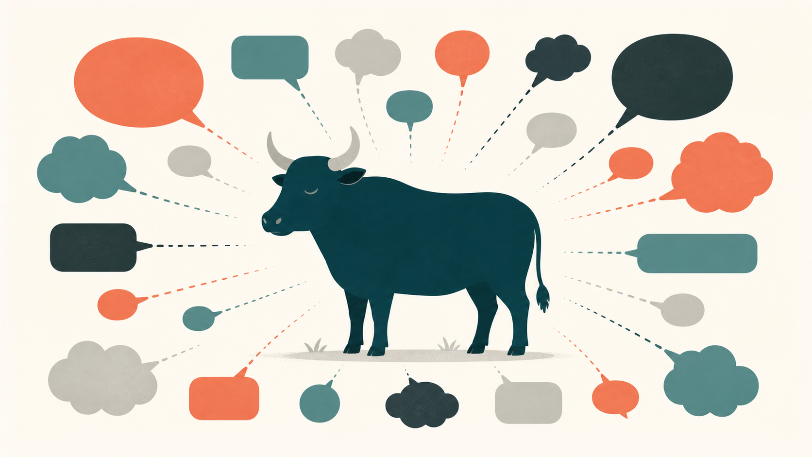 Many guess bubbles of different sizes converging on one ox silhouette.