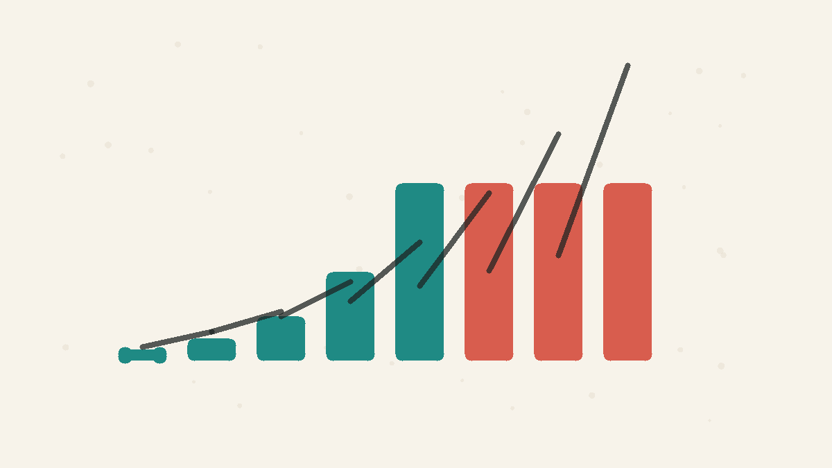 A curve that starts low and then rises sharply through stacked steps.